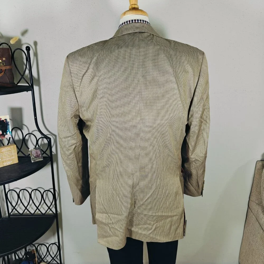 JOS A BANK Model JOSEPH Men's Sport Coat Blazer Houndstooth Silk Wool Brown‎ 44L
